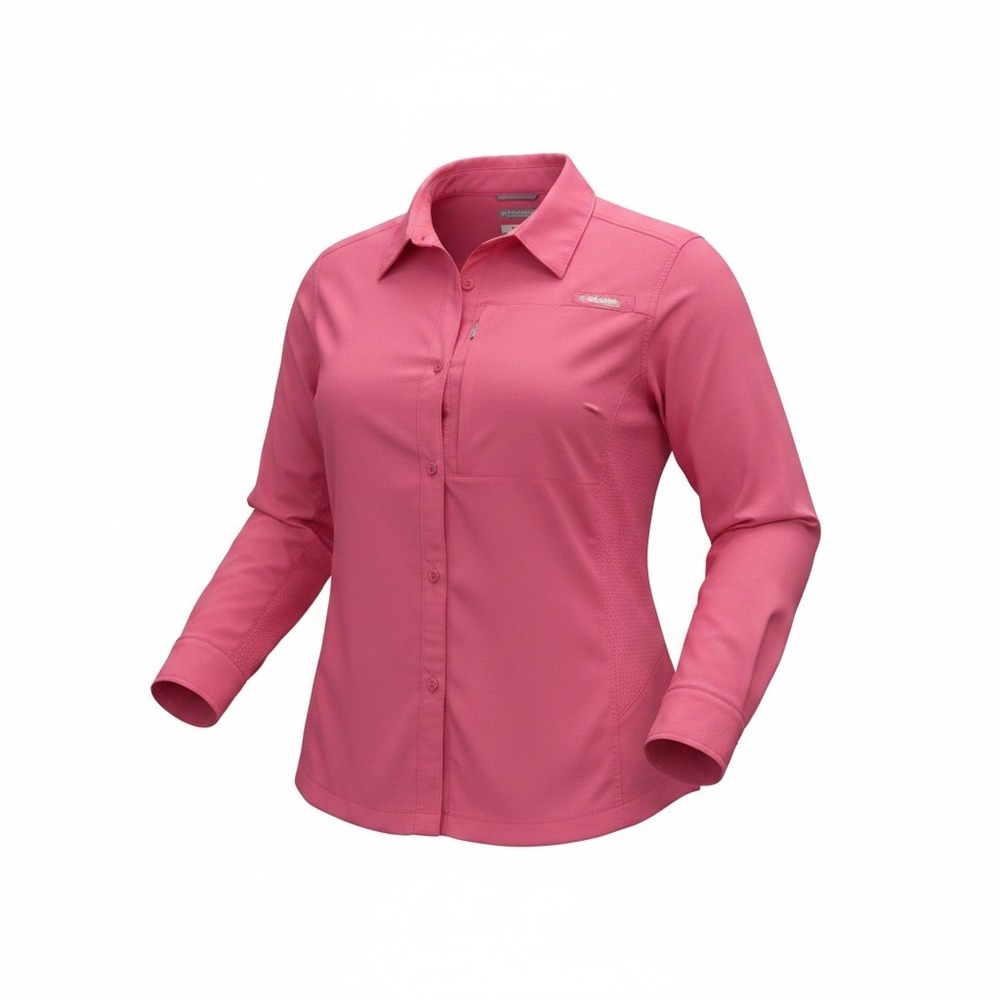 Columbia Omni-Shade Womens 2X Pink Long Sleeve Hiking Sun Shirt Button Down